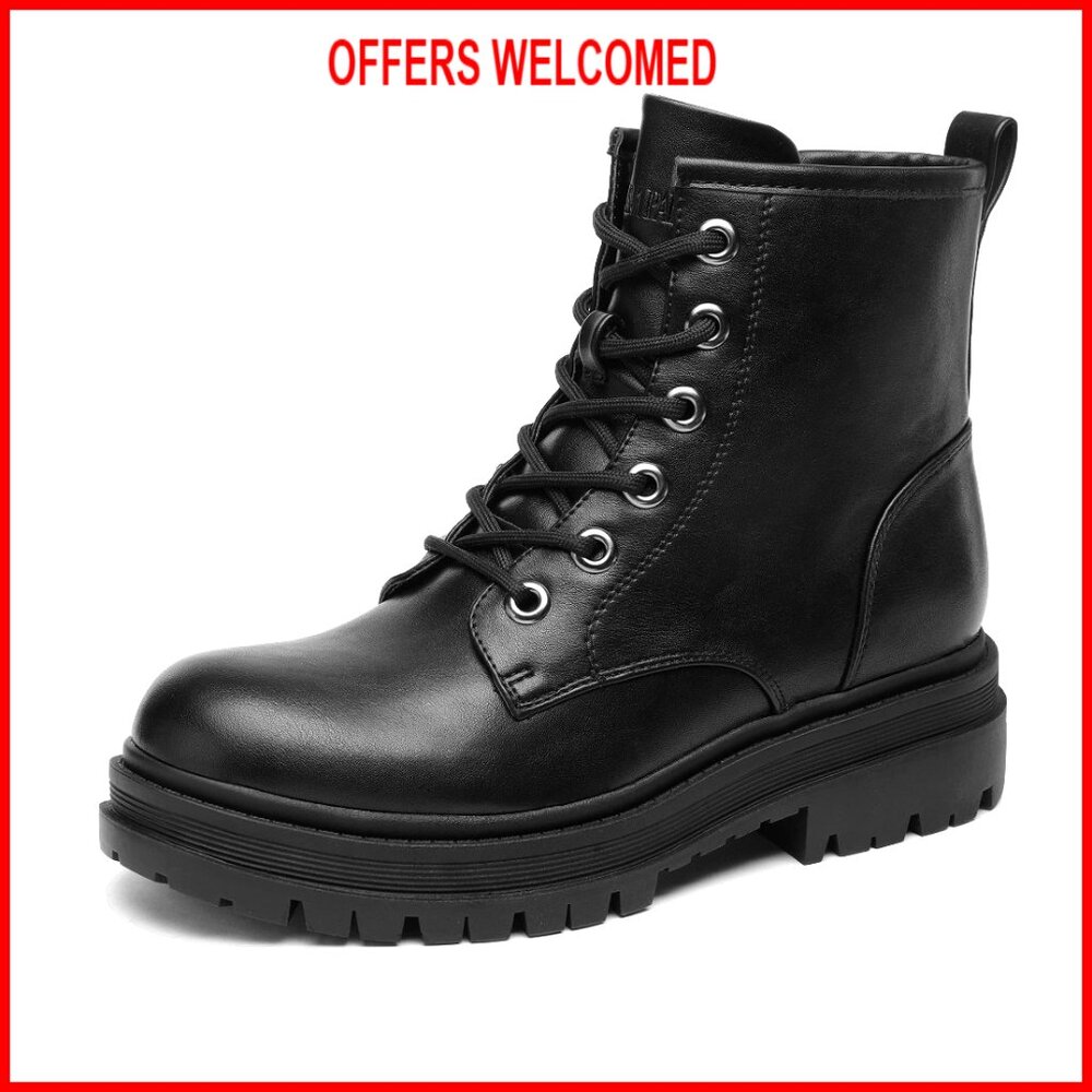 Combat Boots Ankle Booties Lace-Up Platform Side Zipper Lug Sole